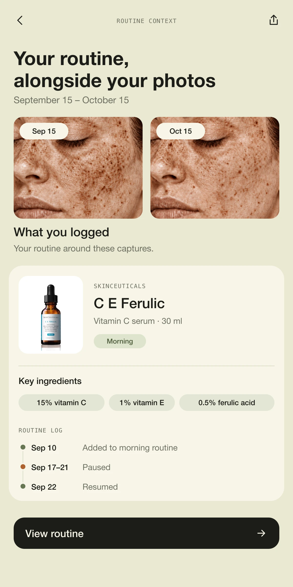 Routine history with a real skincare product.