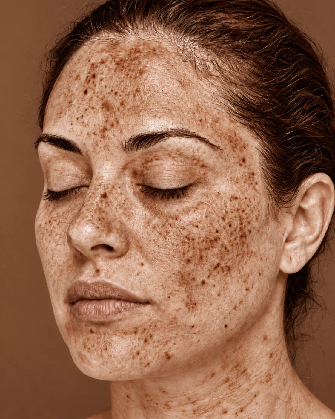 Brown pigmentation view of the skin